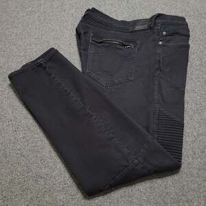 True Religion Jeans Mens 40x34 Black Geno Moto Relaxed Slim Biker Denim